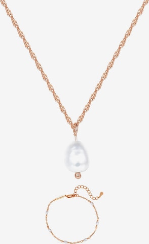 Parure de bijoux 'Baroque Pearl Necklace & Pearl Bracelet Set' Hey Happiness en or : devant