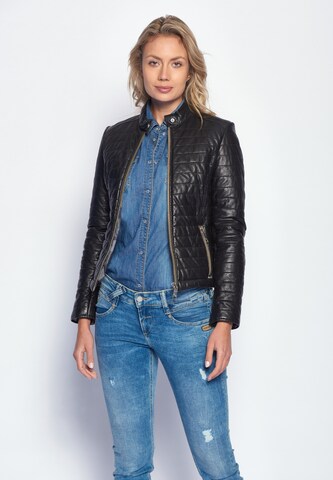Maze Lederjacke mit Raffungen 'Sota' in Schwarz: Vorderseite