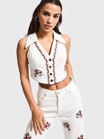 IT'S BASIC Bodywarmer 'CROPPED DENIM WAISTCOAT' in Wit: voorkant