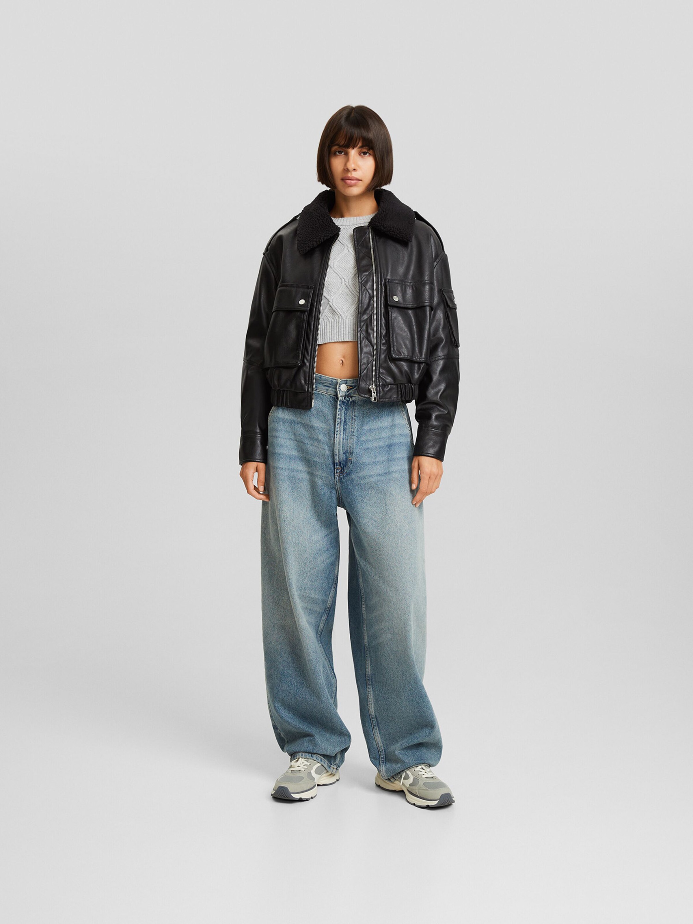 Veste en jean a frange bershka shop