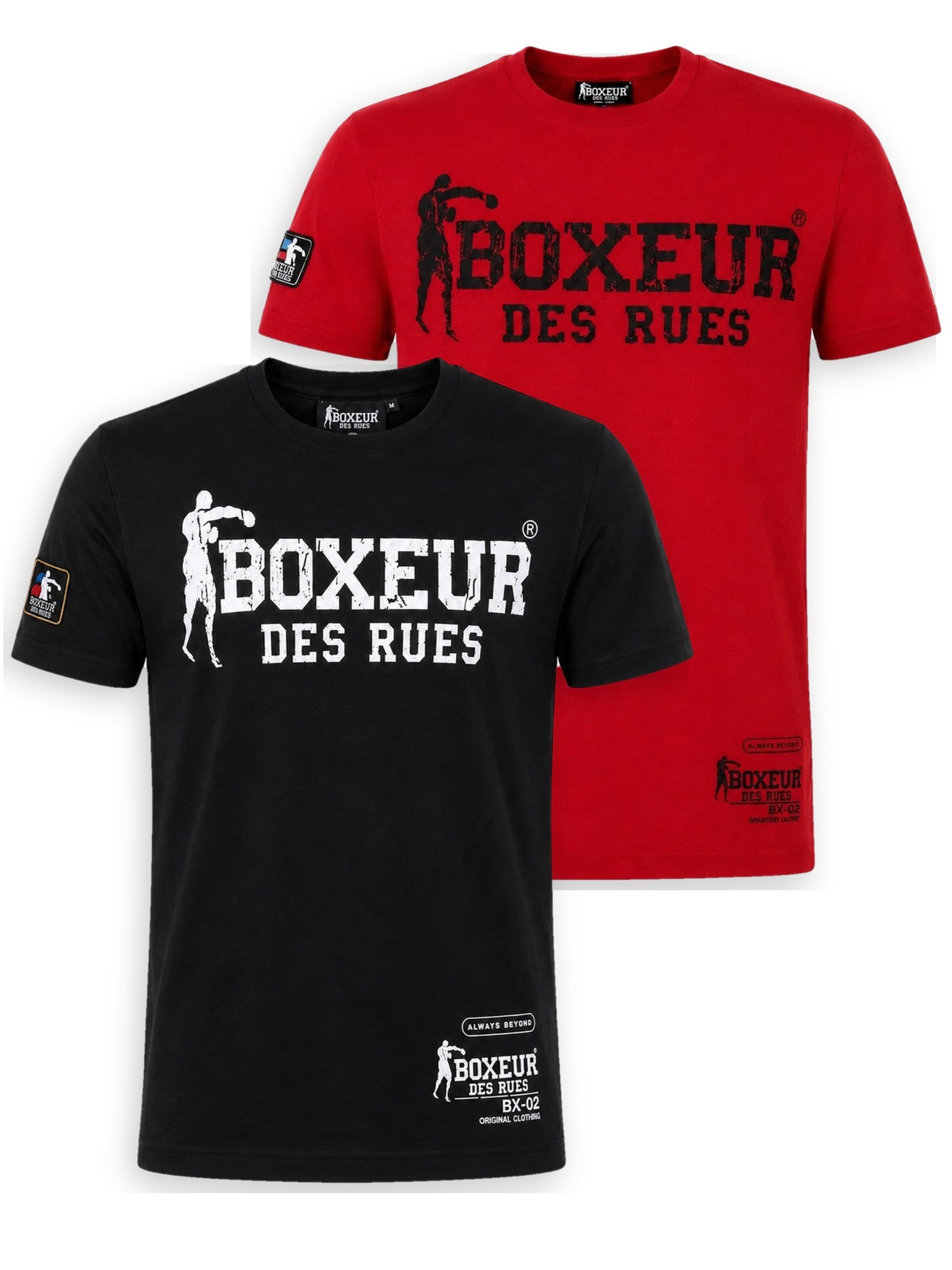 Boxeur des Rues - Camiseta 'Herren T-Shirt 2er-Pack Boxeur des Rues Slim Fit: Schwarz, Weißes Logo + Rot, Schwarzes Logo' en Mezcla de colores: frente