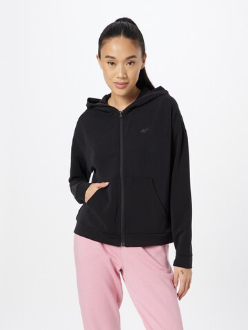 4F Athletic Zip-Up Hoodie in Black: front