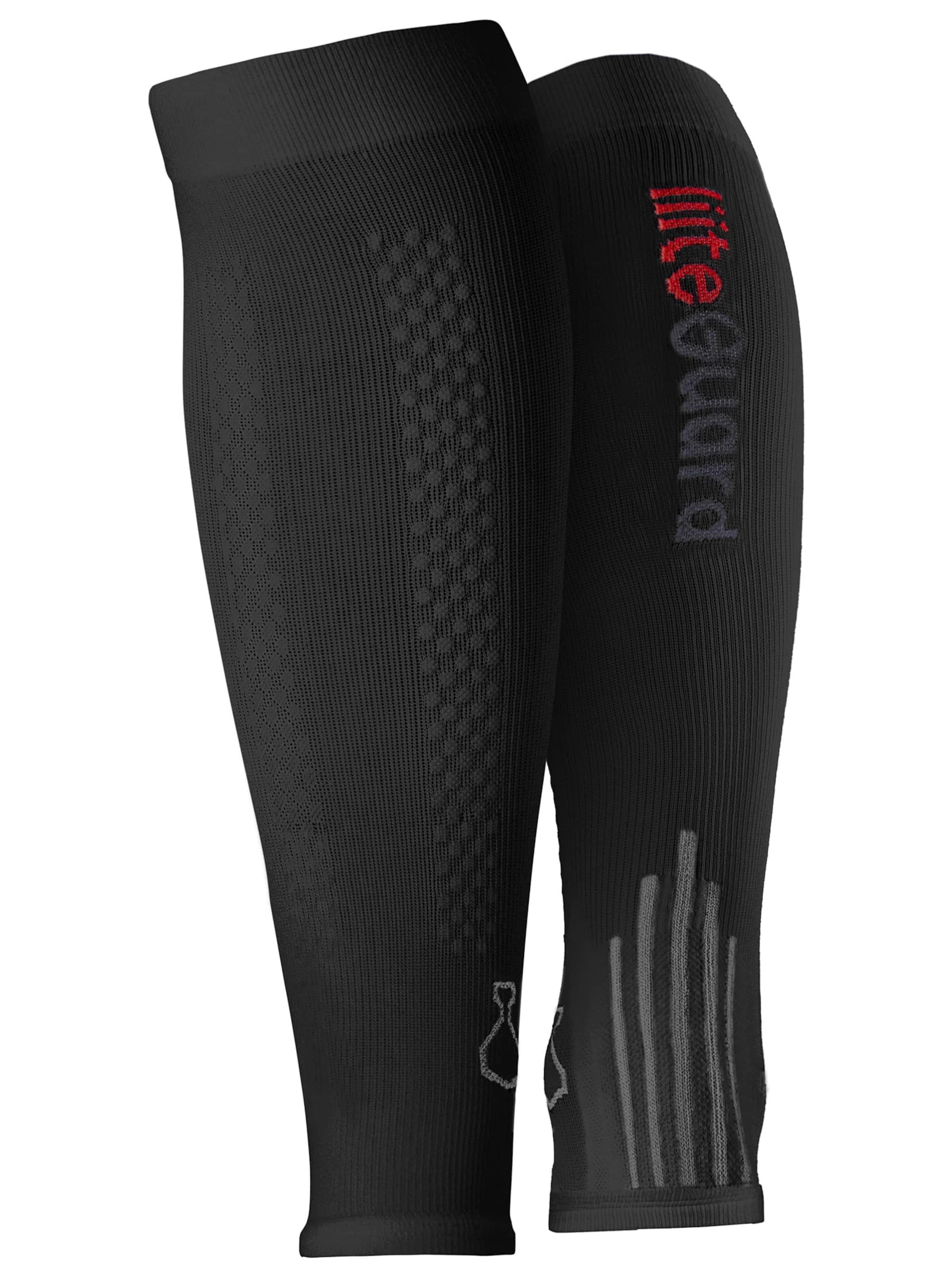 liiteGuard Mi-bas 'SHIN-TECH COMPRESSION CALF SLEEVE' en gris / rouge sang / noir, Vue avec produit