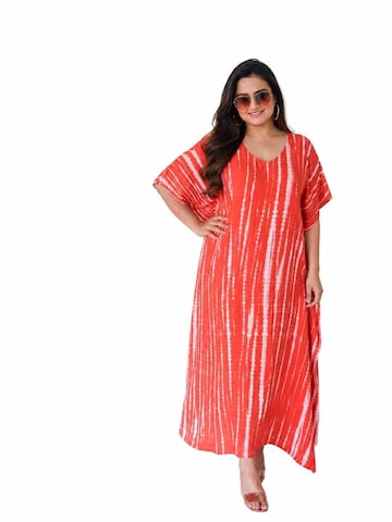 PfauGermany Shirt Dress 'Kaftan Free size .Fits M to 4XL V- neck Ankle length Long Sleeve' in Red: front