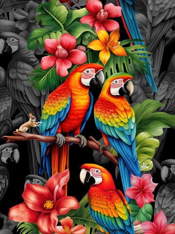 Hawaiihemdshop.de Regular fit Button Up Shirt 'Parrots Elegance' in Black