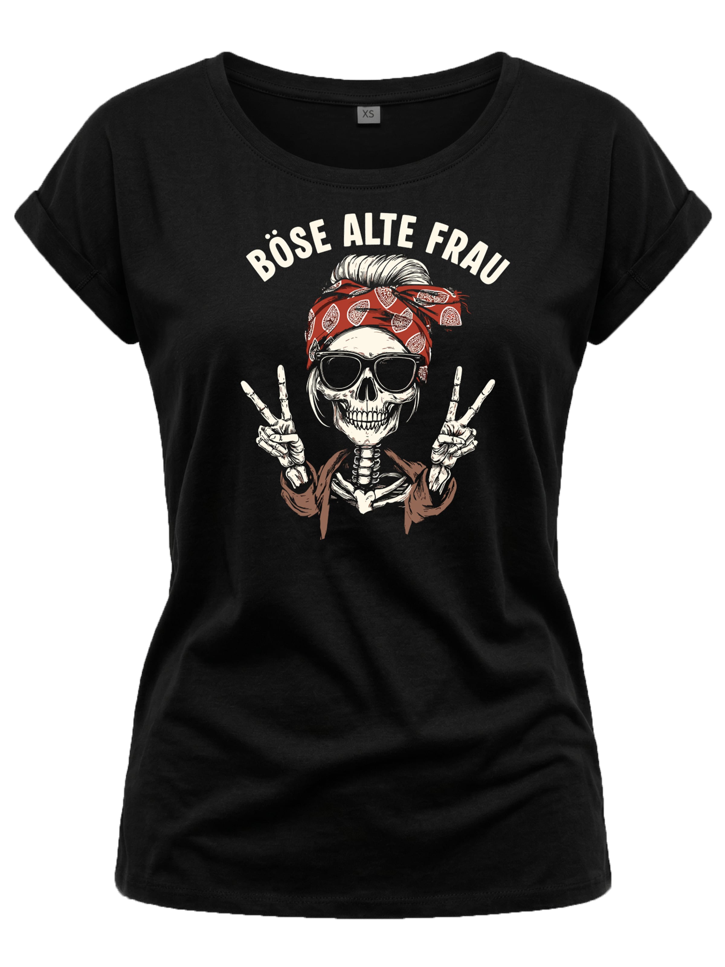 MAKAYA Shirt 'BöseAlteFrau'‌‌‌‌‌‌‌ in Schwarz: Vorderseite