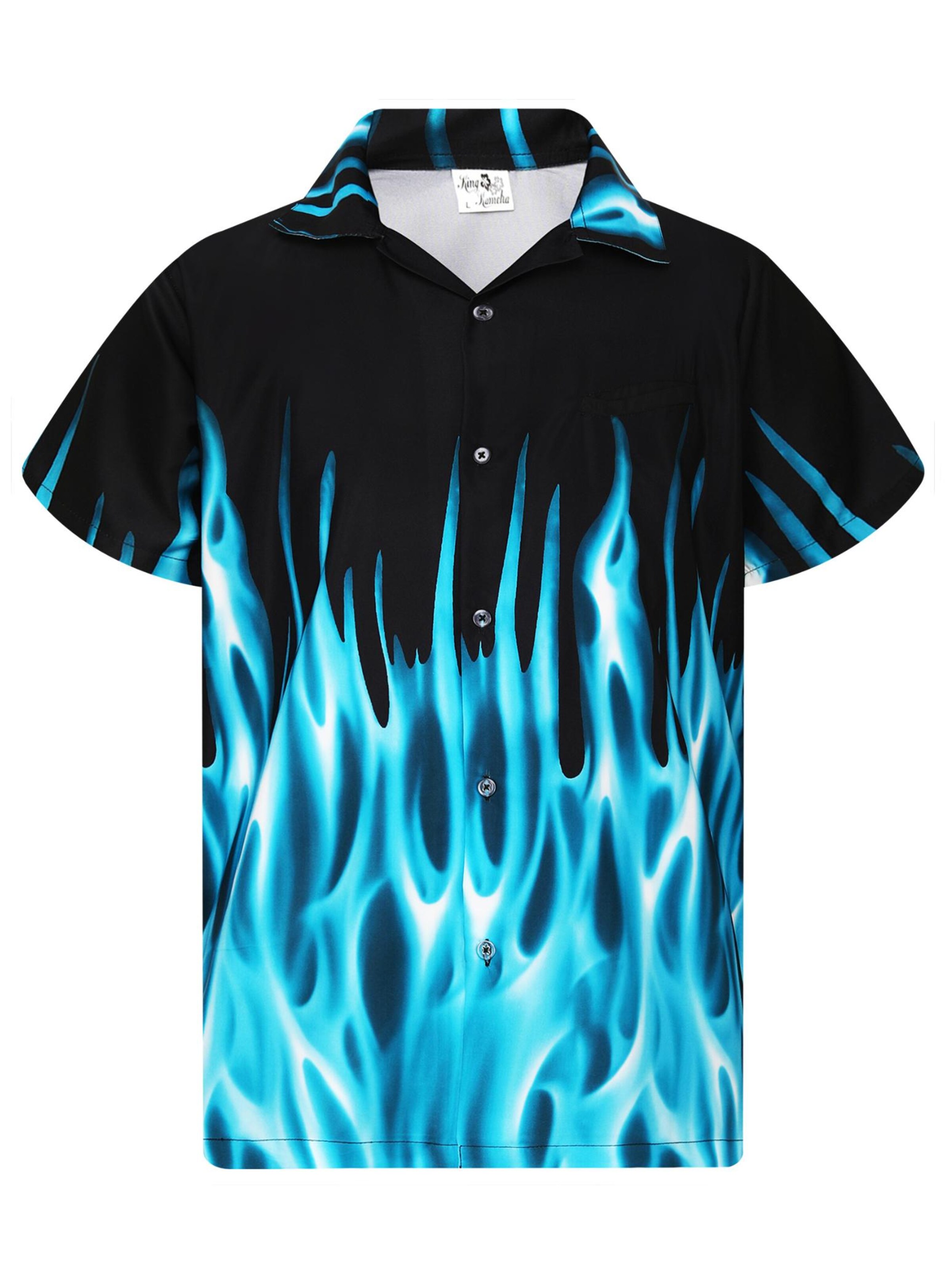 King Kameha Shirt 'Flames' in Blue: front