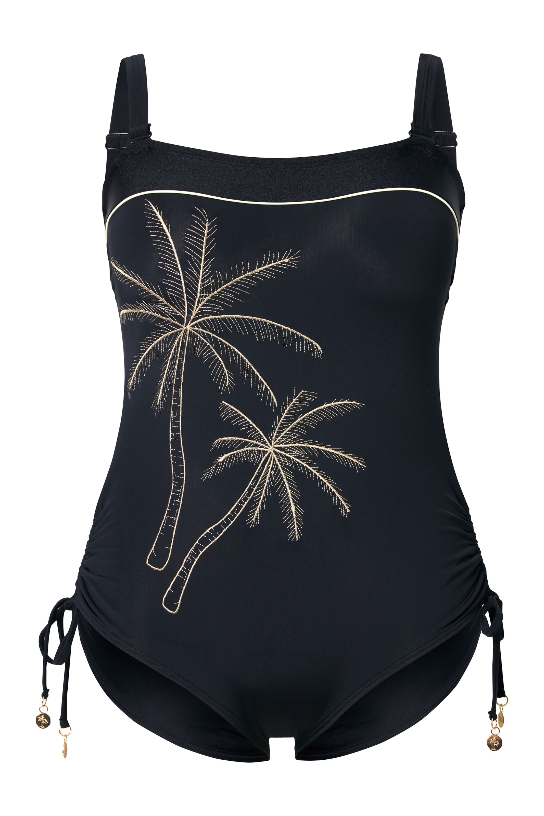 Ulla Popken Bandeau Badeanzug in Schwarz: Vorderseite