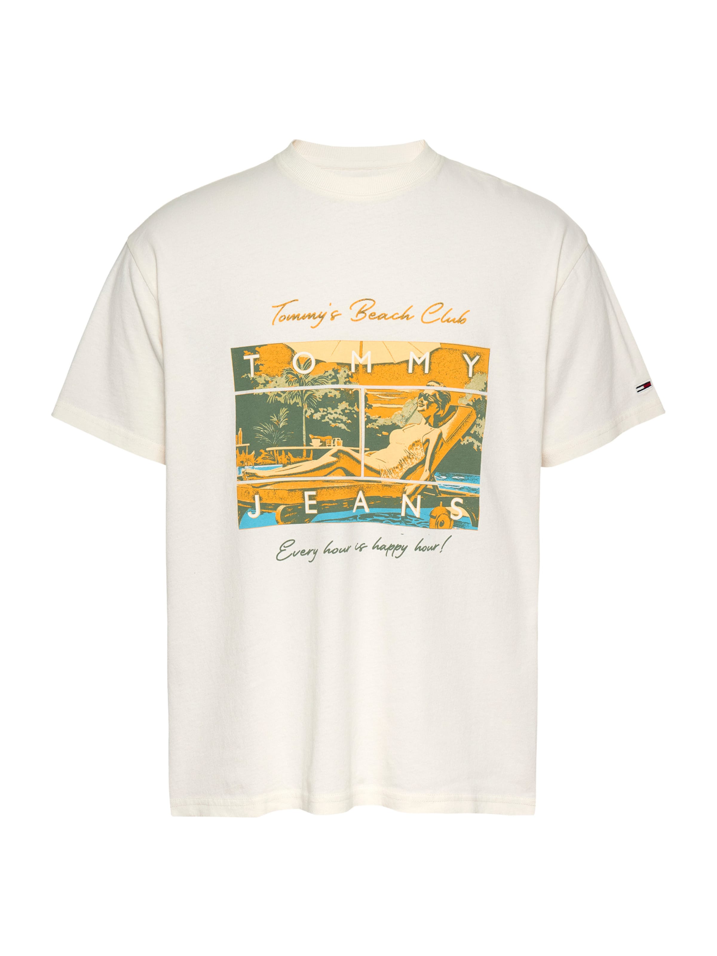 Tricou 'BEACH CLUB' de la Tommy Jeans pe alb: față
