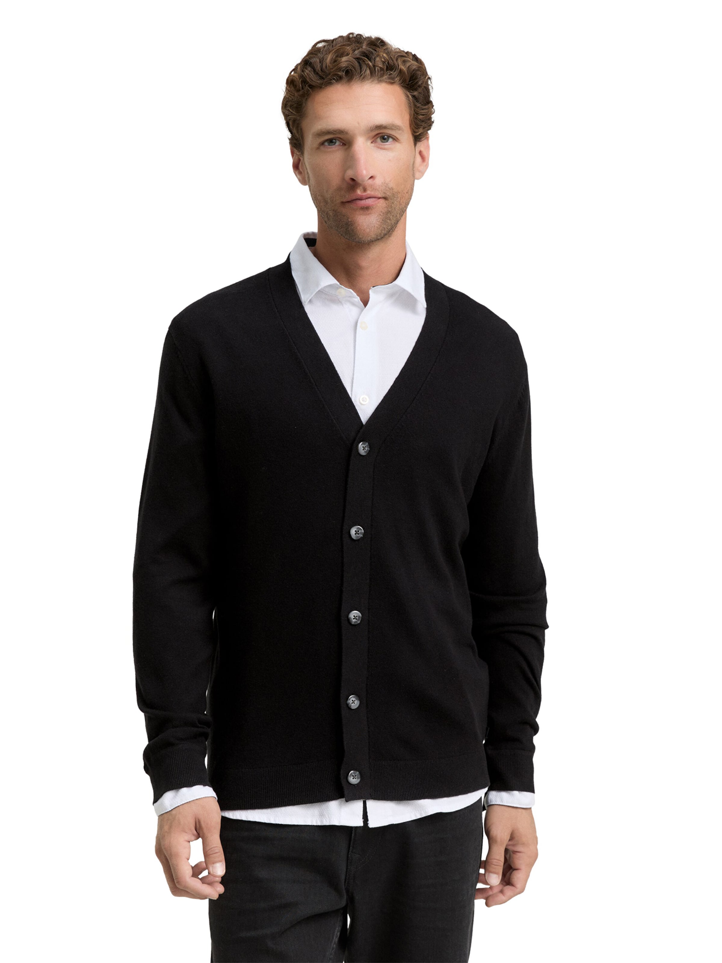 TOM TAILOR Knit Cardigan in Black: front