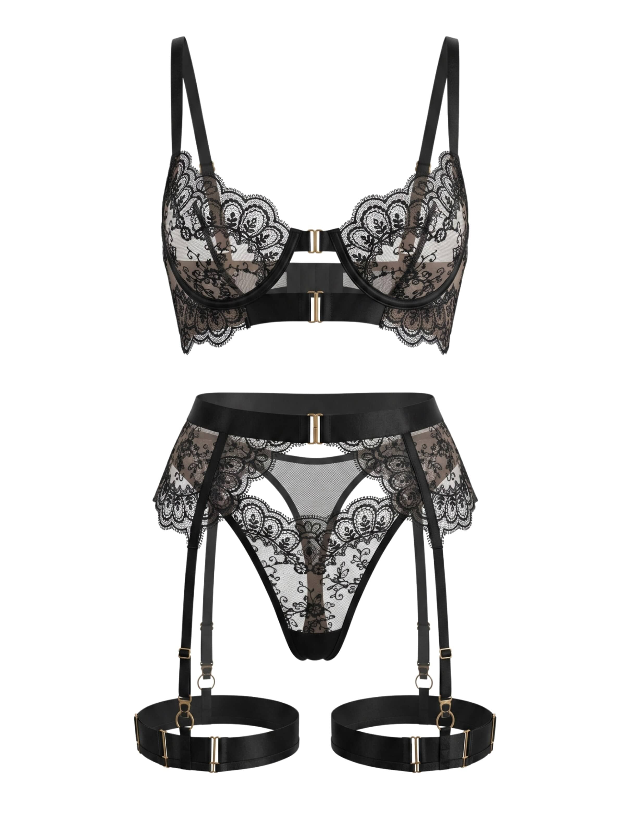Orchibelle Balconette Underwear Sets 'Marielle' in Black: front