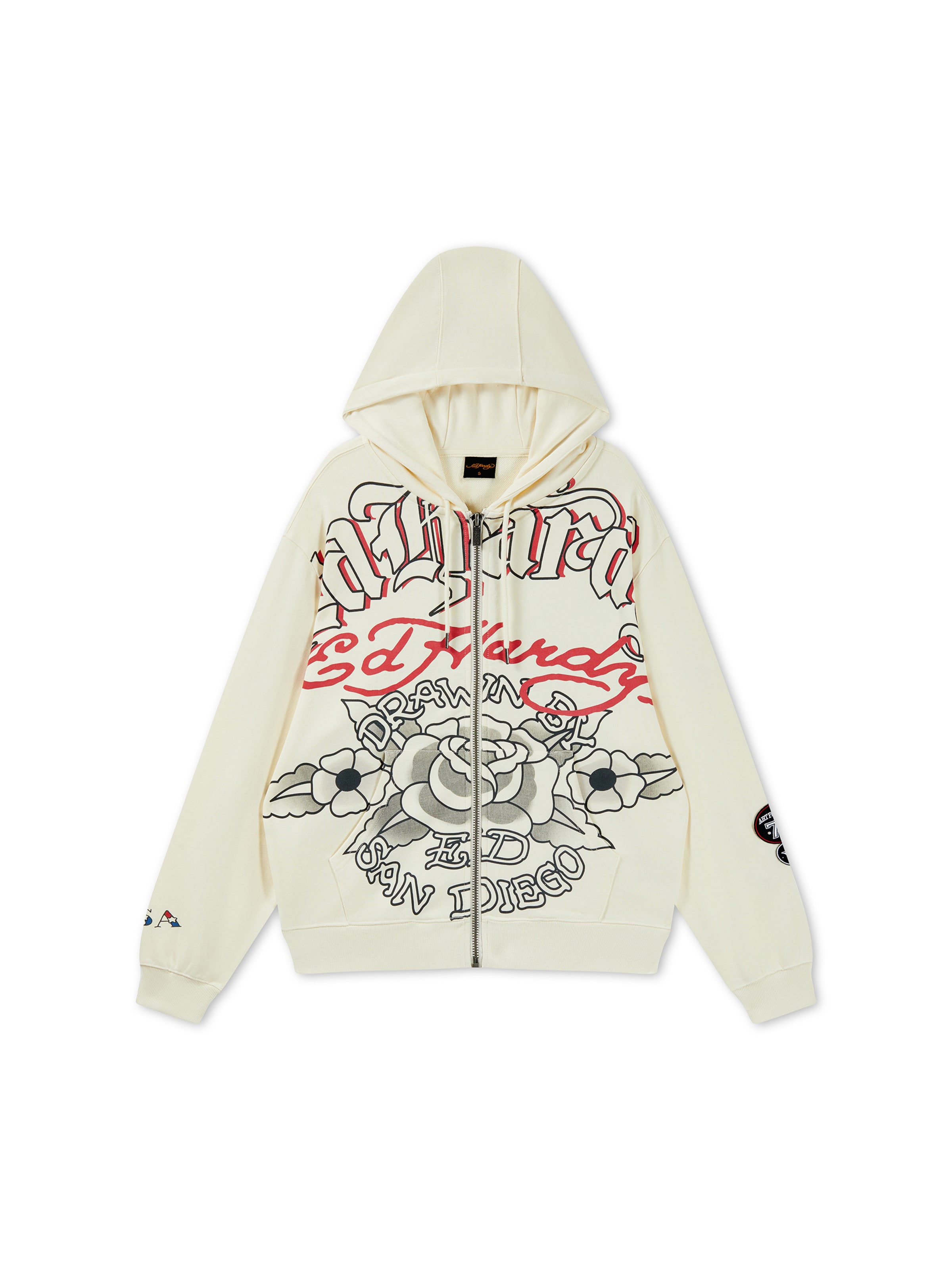 Ed Hardy Кофта на молнии 'Gothic Roses' в Бежевый: спереди