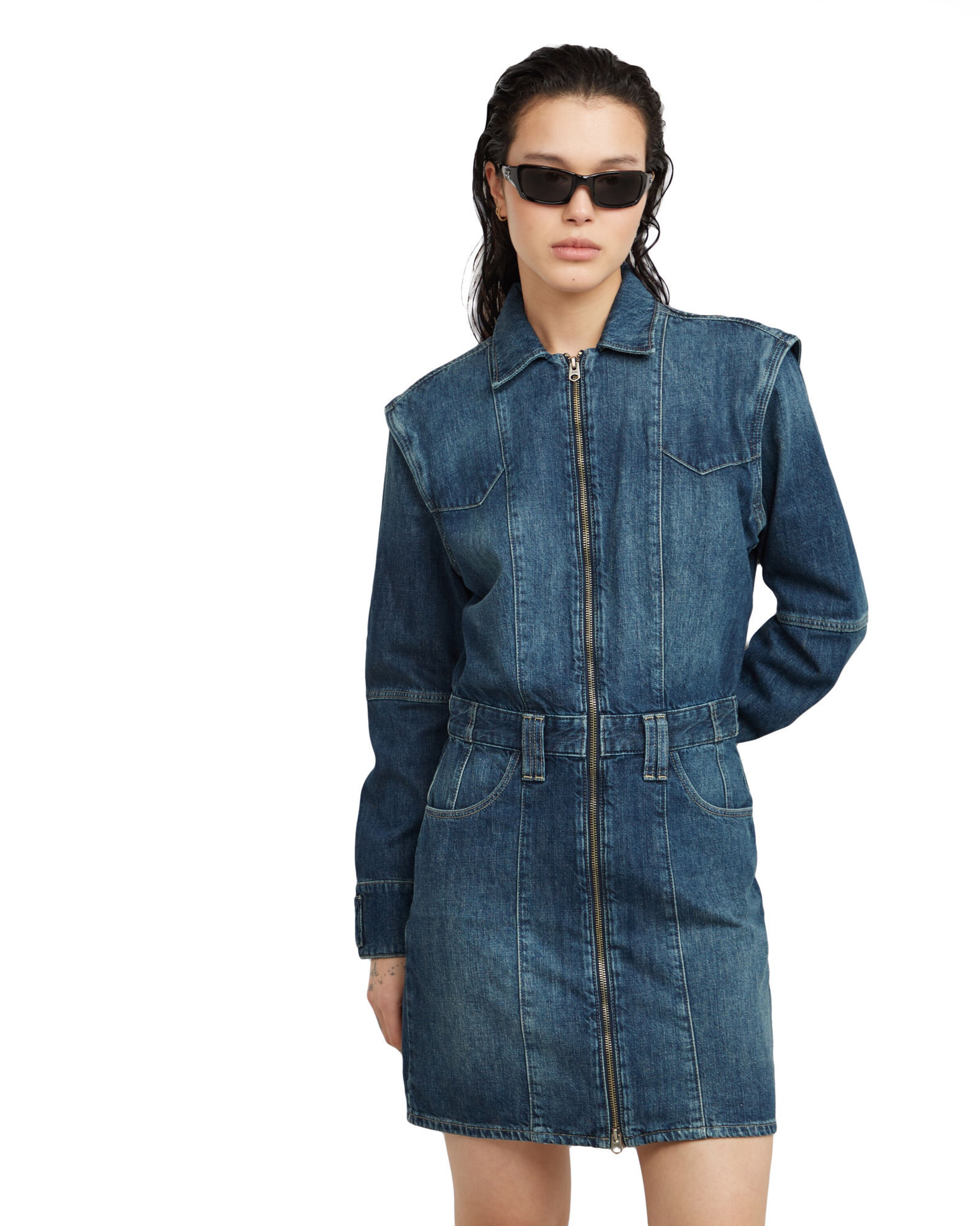 G-STAR Blousejurk 'Biker' in Blauw: voorkant