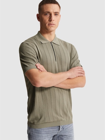 T-Shirt 'Polo shirt with zipper closure and allover texture' CAST IRON en vert : devant
