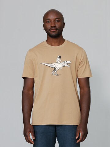 T-Shirt ' Astronaut on T-Rex ' Watapparel en beige : devant