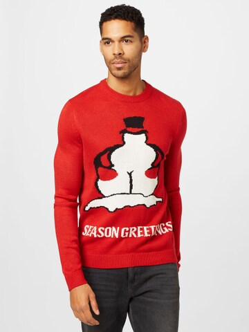 Only & Sons Пуловер 'XMAS' в червено: отпред