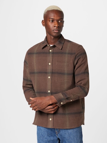 Won Hundred Regular fit Button Up Shirt 'Rex' in Brown: front