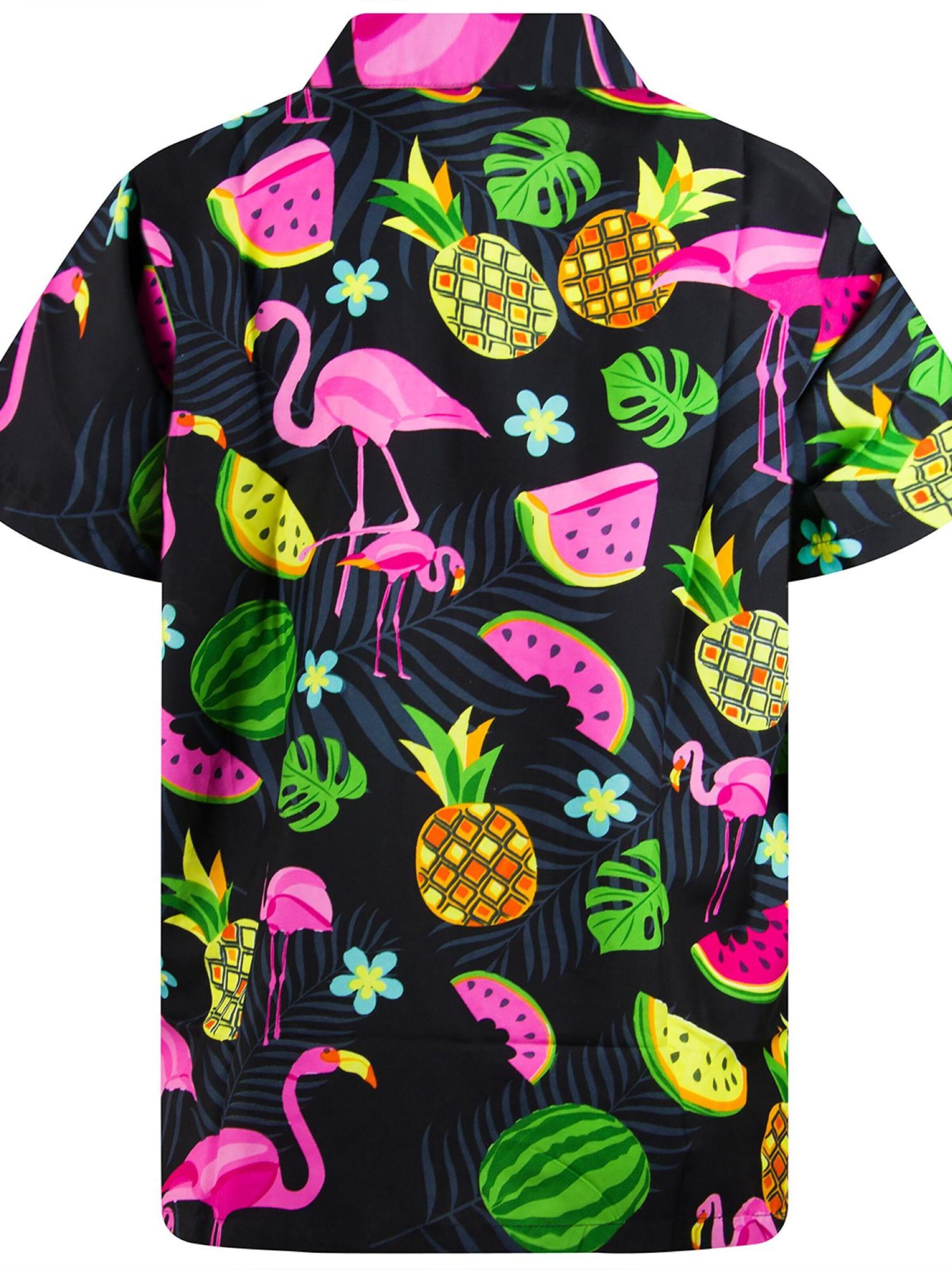 King Kameha Shirt 'Flamingo Melone'‌‌‌‌‌‌‌ in Schwarz