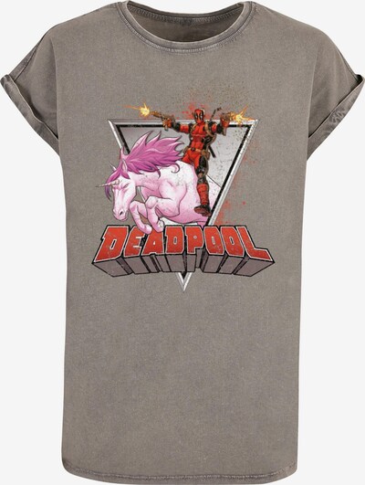 ABSOLUTE CULT T-Shirt 'Deadpool - Rides A Unicorn' in stone / helllila / rot / schwarz, Produktansicht