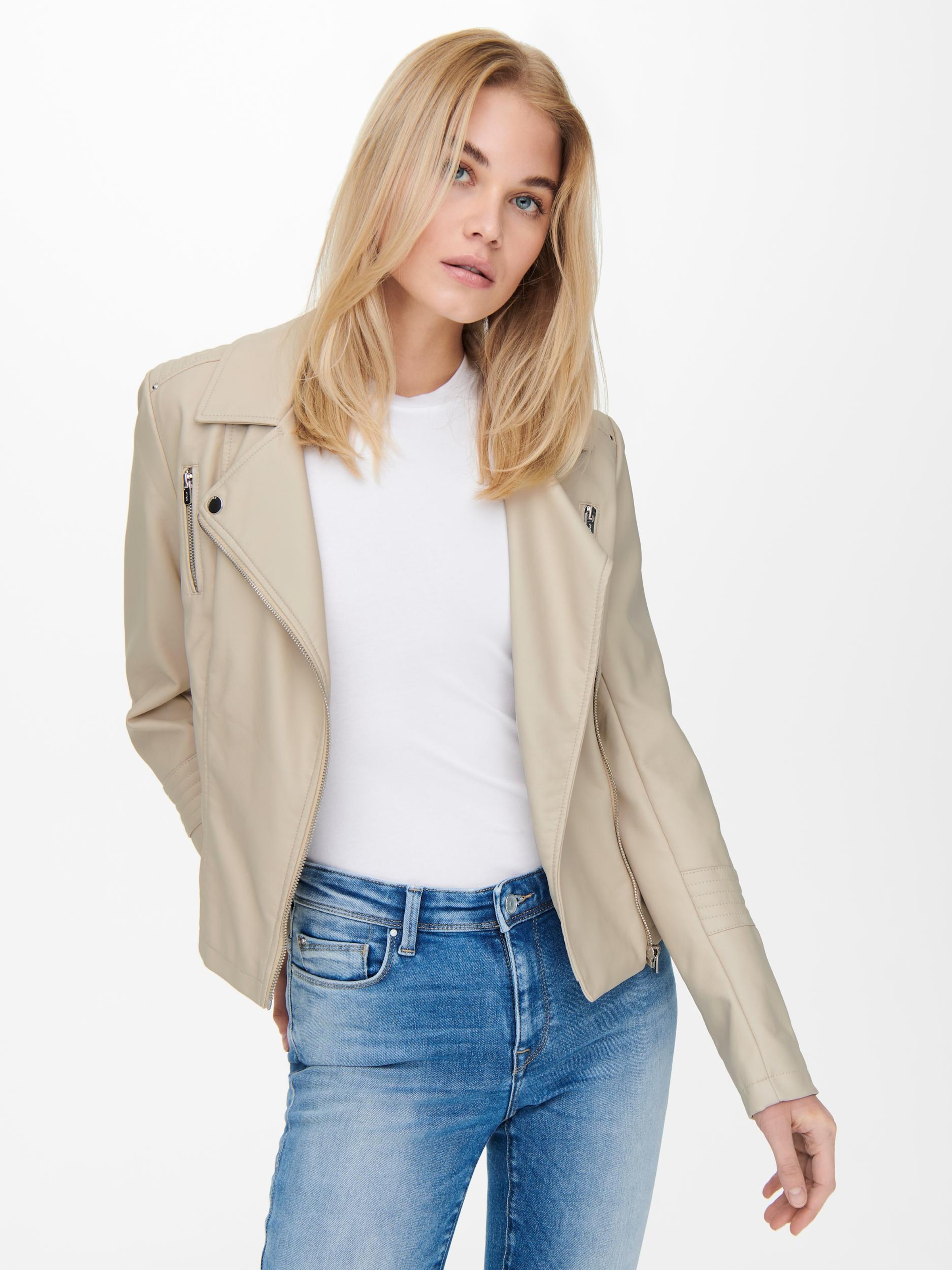 Beige leather jackets online