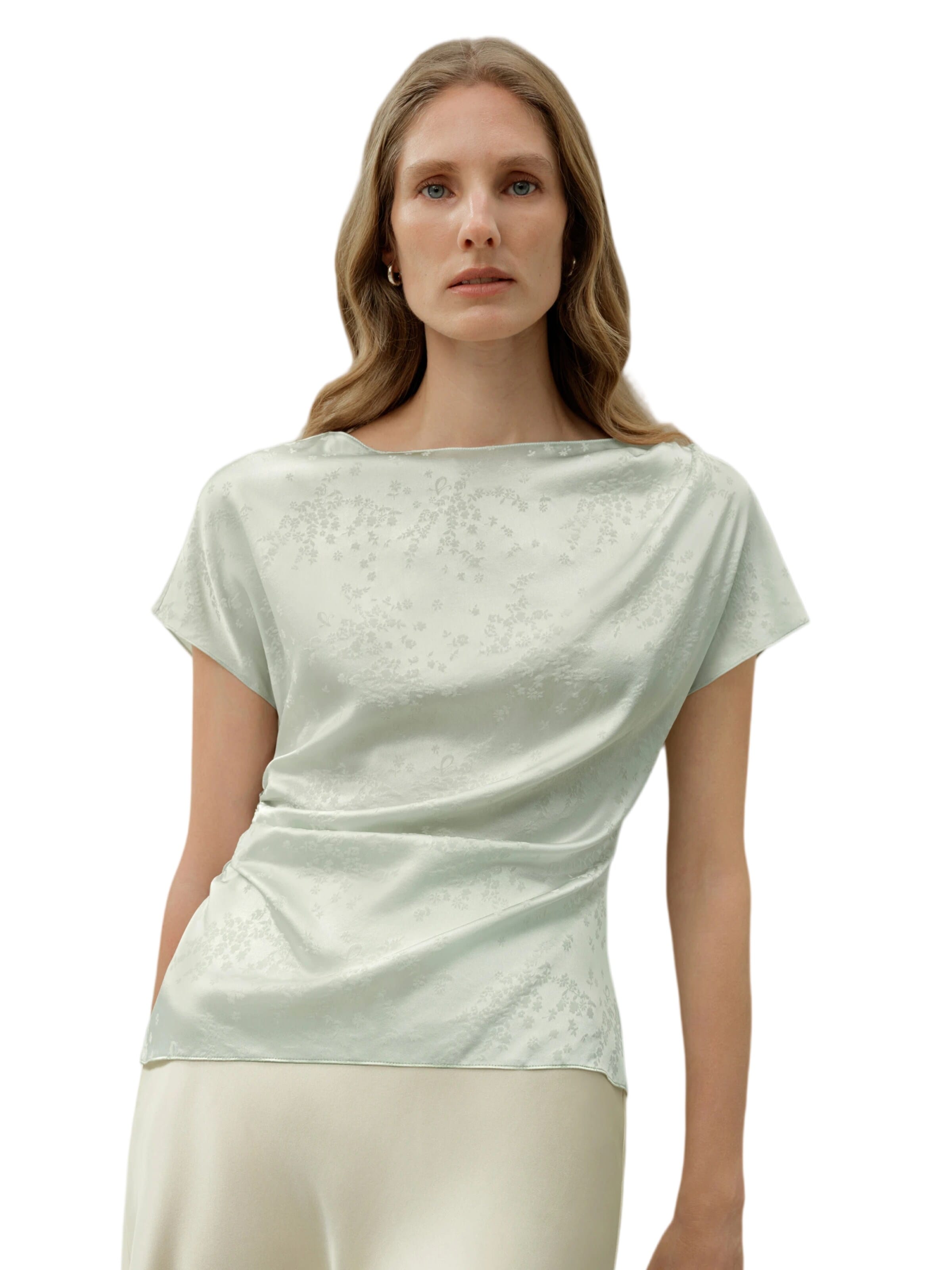 Lilysilk Blouse 'Sakura-Jacquard-Seiden-Top' in Groen