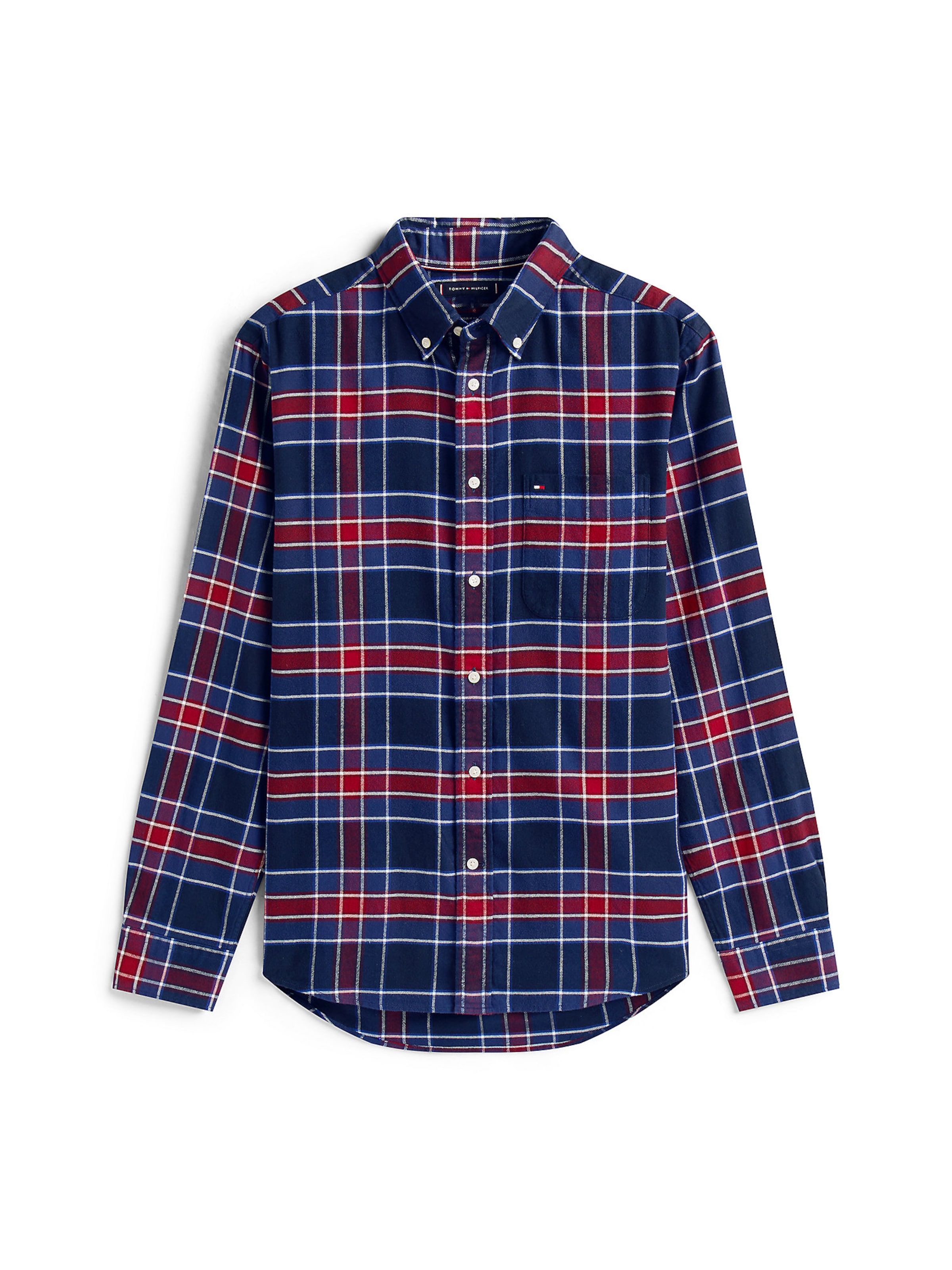 TOMMY HILFIGER Button Up Shirt 'Tartan' in Blue: front