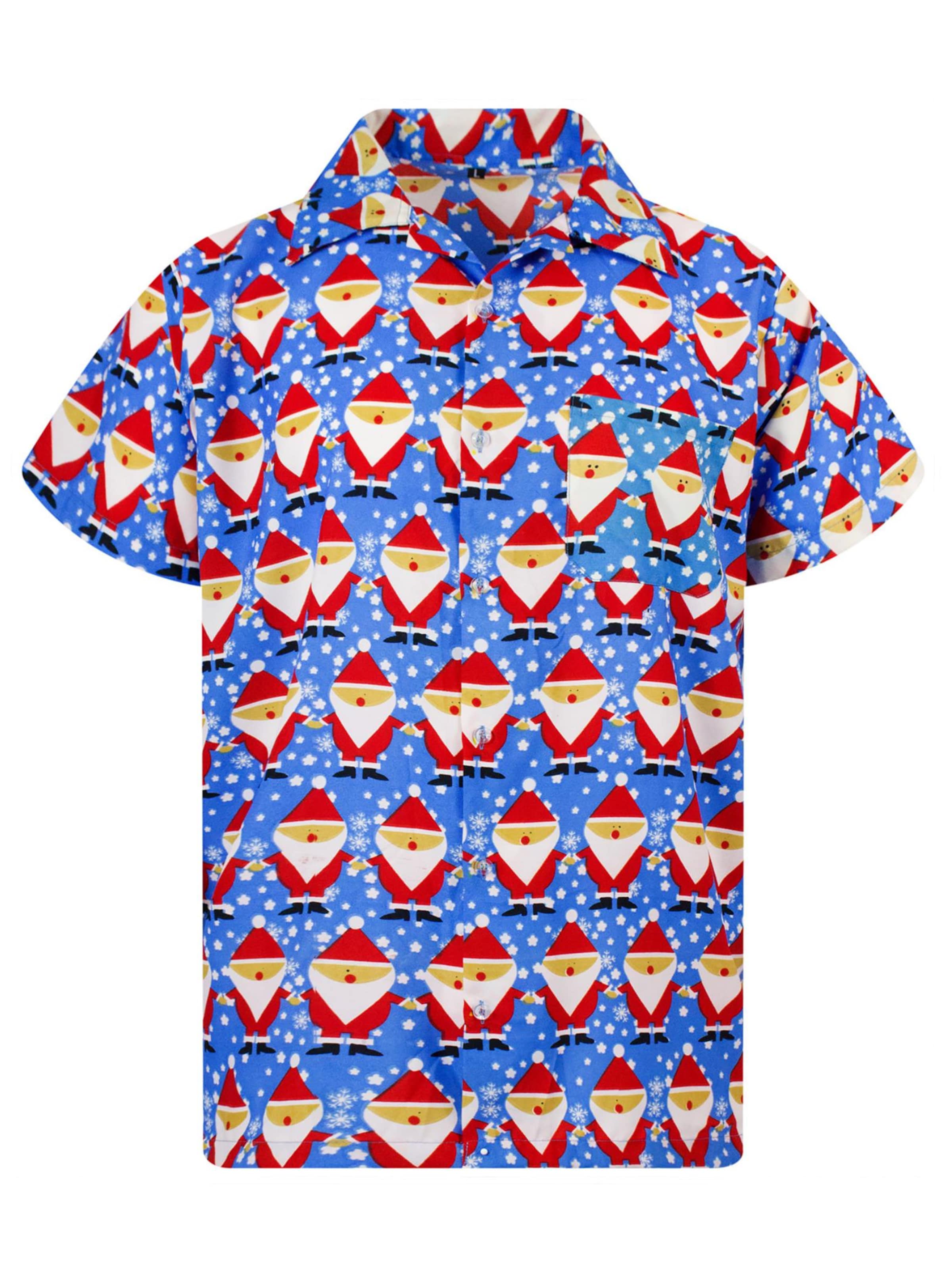 King Kameha Hemd 'Christmas Santa Allover'‌‌‌‌ in Blau: Vorderseite