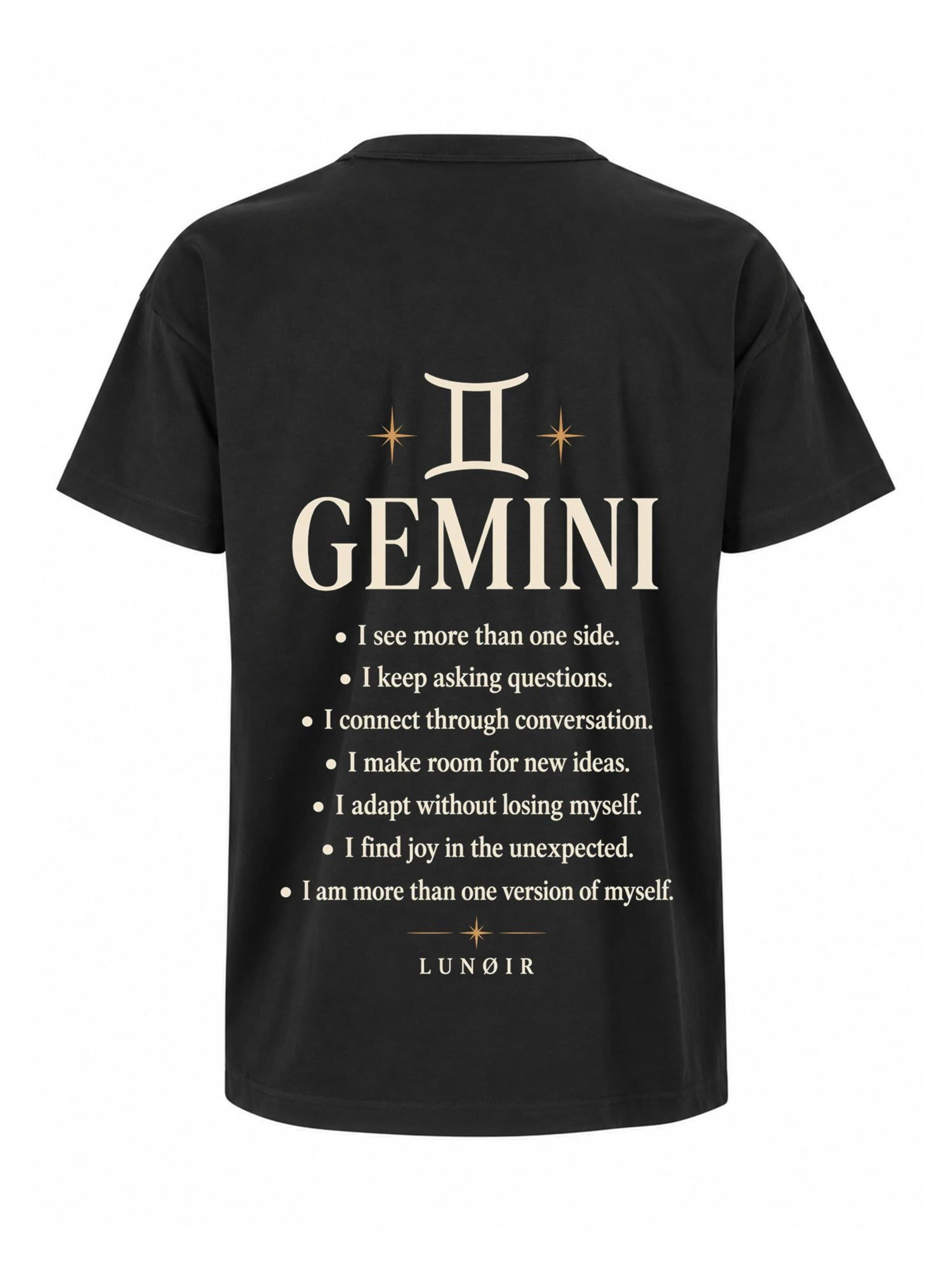 LUNØIR Studio Póló 'Zodiac - Gemini' - fekete: elől