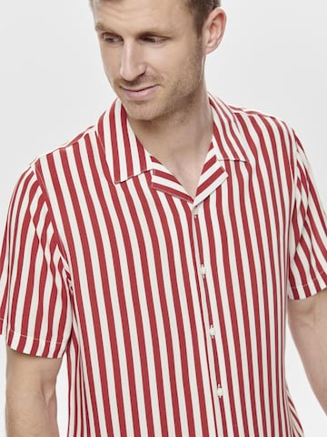 Only & Sons Comfort fit Button Up Shirt 'Wayne' in Red