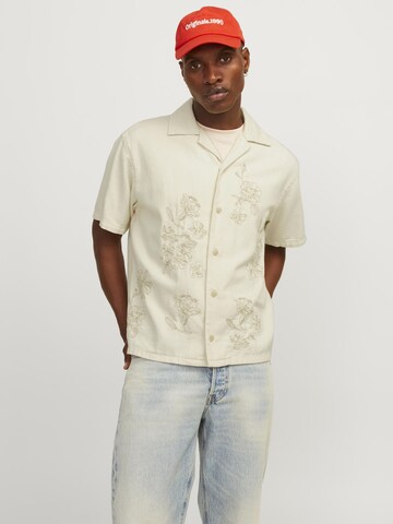 JACK & JONES Comfort fit Button Up Shirt 'JJIANTHONY' in Beige: front