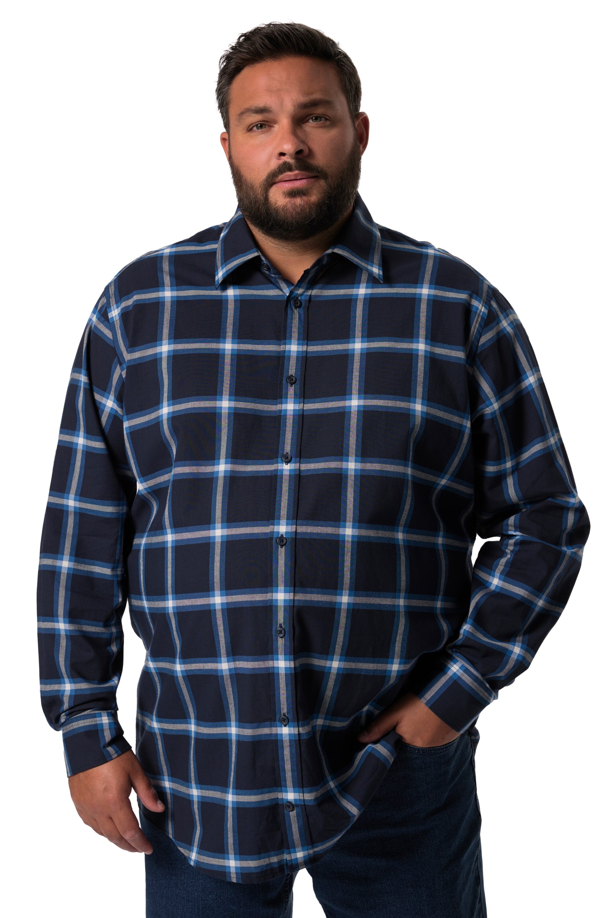 Men Plus Comfort fit Button Up Shirt in Blue: front