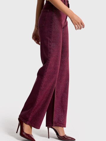 IT'S BASIC Regular Jeans 'RHINESTONE STRAIGHT HIGH RISE JEANS' in Red