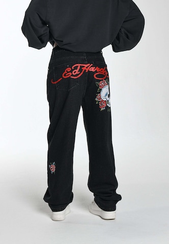 Ed Hardy Lużny krój Jeansy 'Blooming Death' w kolorze czarny