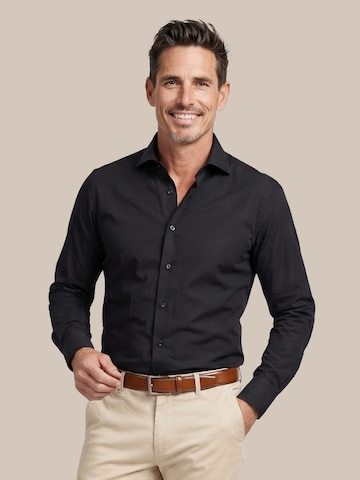 Profuomo Slim fit Overhemd 'Japanese Knitted' in Zwart