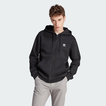 ADIDAS ORIGINALS Zip-Up Hoodie 'Trefoil Essentials' in Black: front