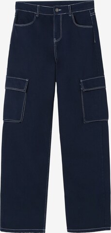 Bershka Wide leg Cargo Jeans in Blue: front