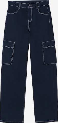 Bershka Wide leg Cargo jeans in Blue: front