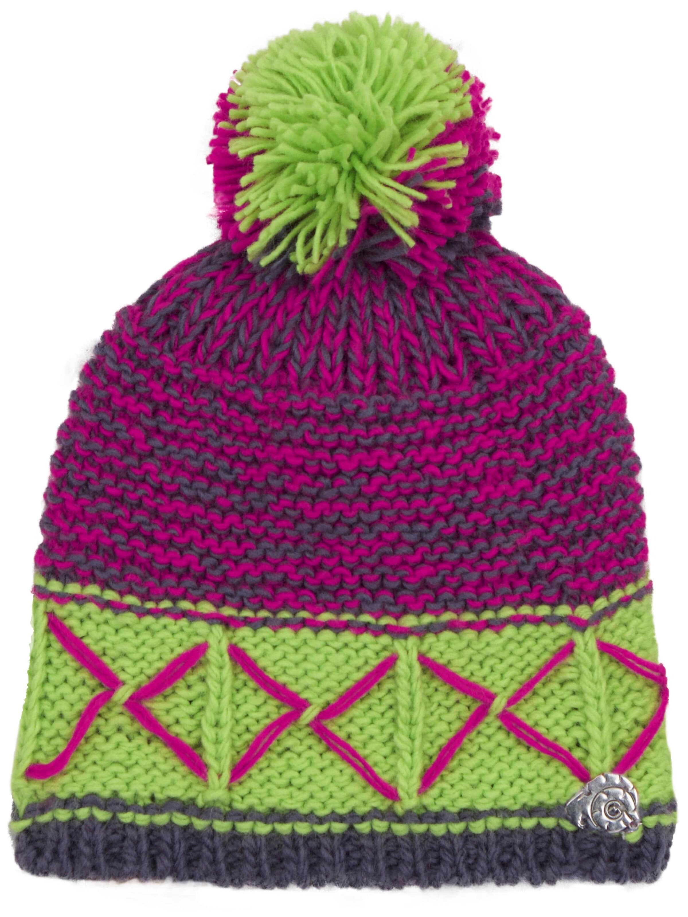 Guggen Mountain Mütze 'Mütze K013 Wintermütze mit Bommel und leichtem Fleecefutter'‌‌‌ in Pink: Vorderseite