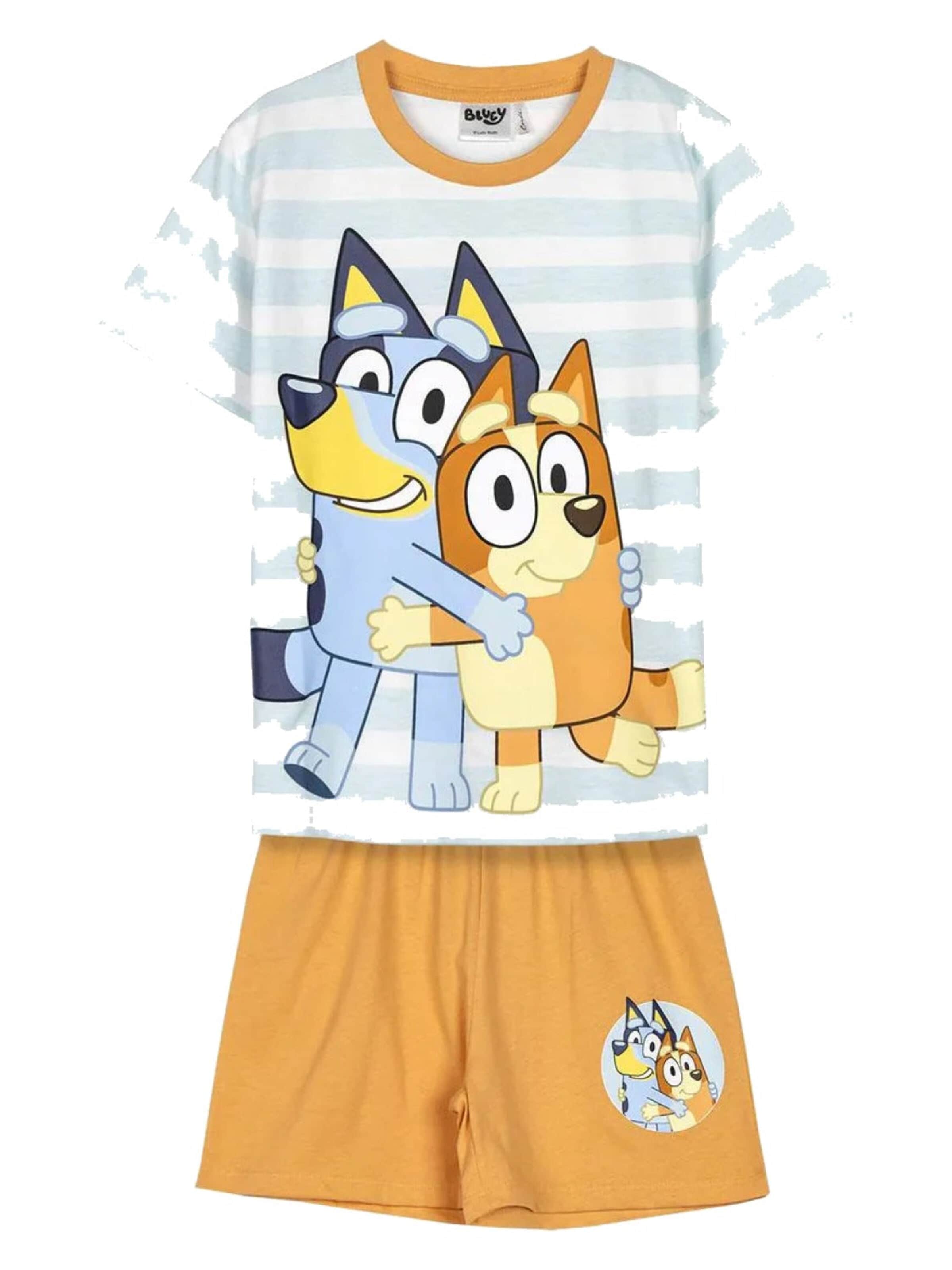 Bluey Nachtkledij 'Bluey en Bingo Shortama Zomerset voor Jongens T-Shirt en Korte Broek Officieel' in Gemengde kleuren: voorkant