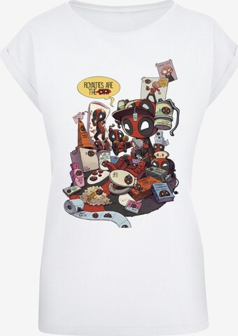 Maglietta 'Deadpool - Merchandise Royalties' di ABSOLUTE CULT in bianco: frontale