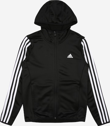 ADIDAS SPORTSWEAR Спортна жилетка с качулка 'Designed 2 Move 3-Stripes' в черно: отпред