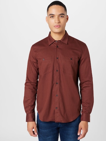 MELAWEAR Regular fit Button Up Shirt 'PRAN' in Brown: front