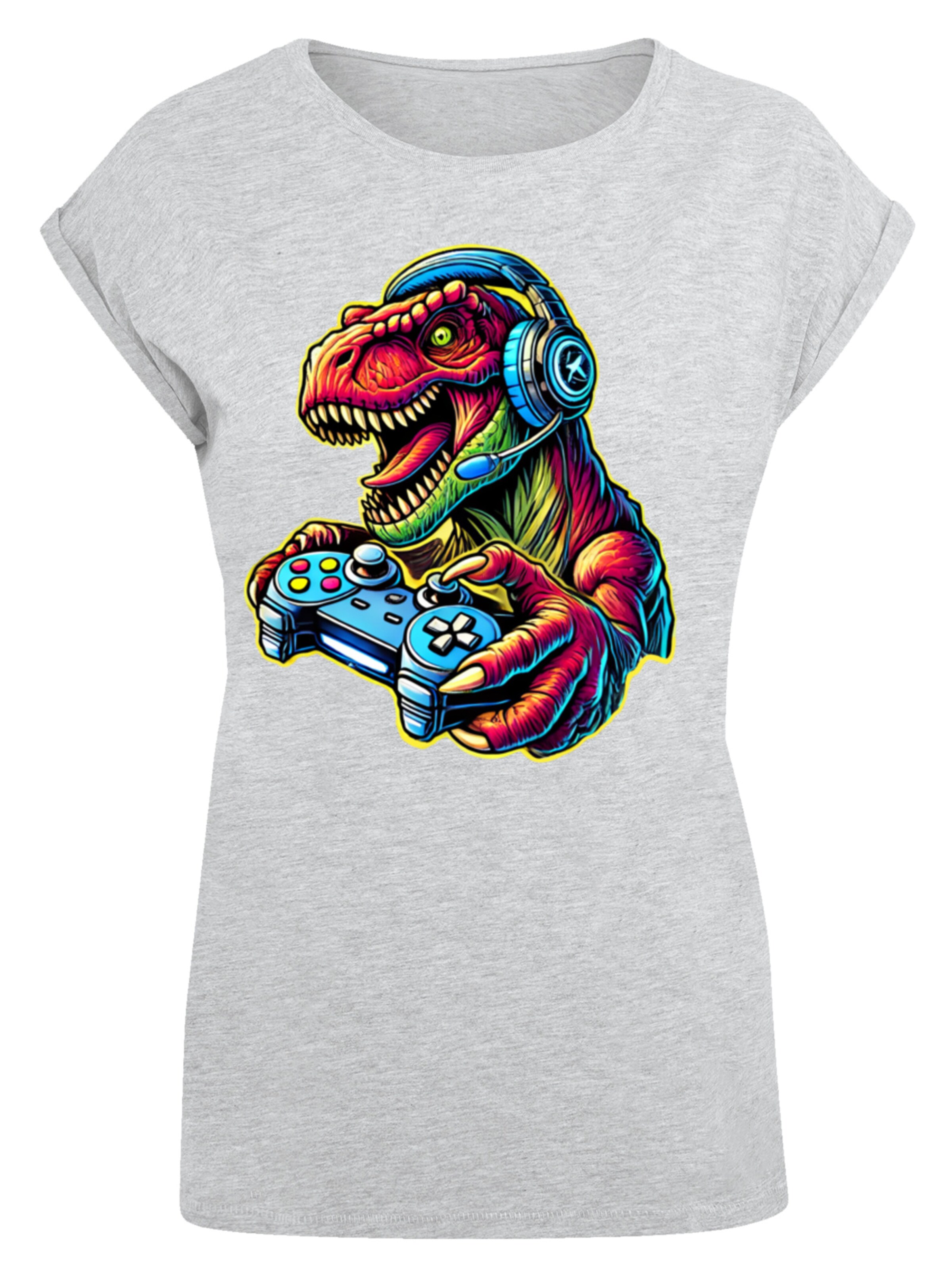 T-shirt 'Dinosaurier Gamer' F4NT4STIC en gris : devant