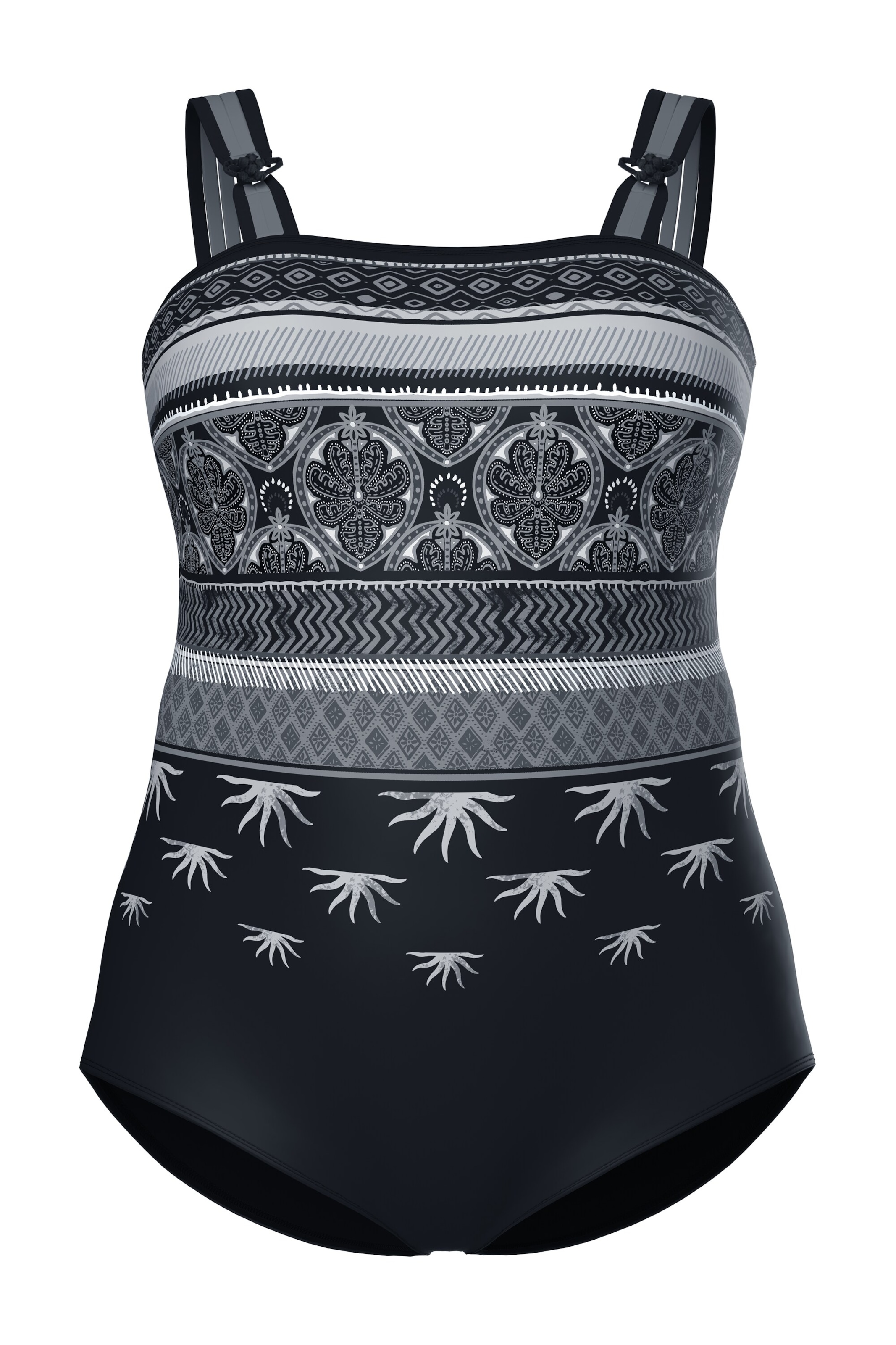 Ulla Popken Bandeau Swimsuit in Black: front