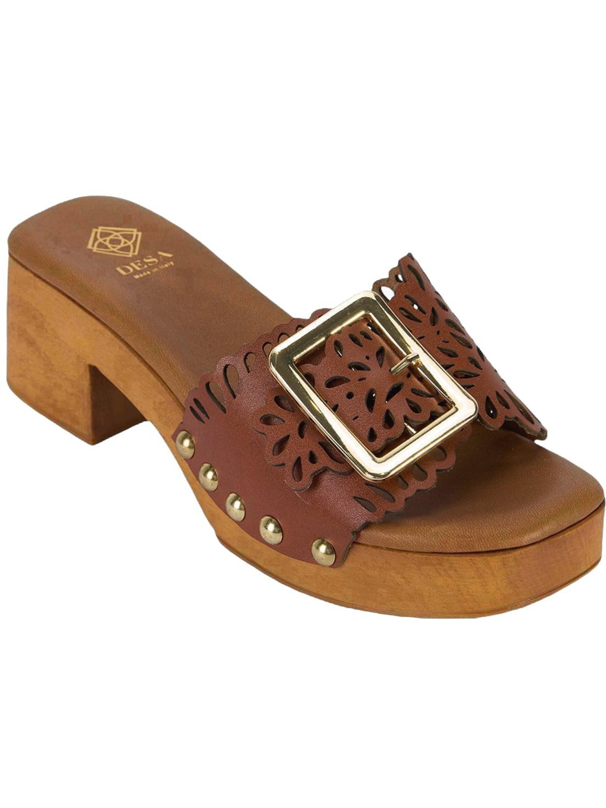 Desa Slipper 'Pantoletten mit Blockabsatz' in Brown