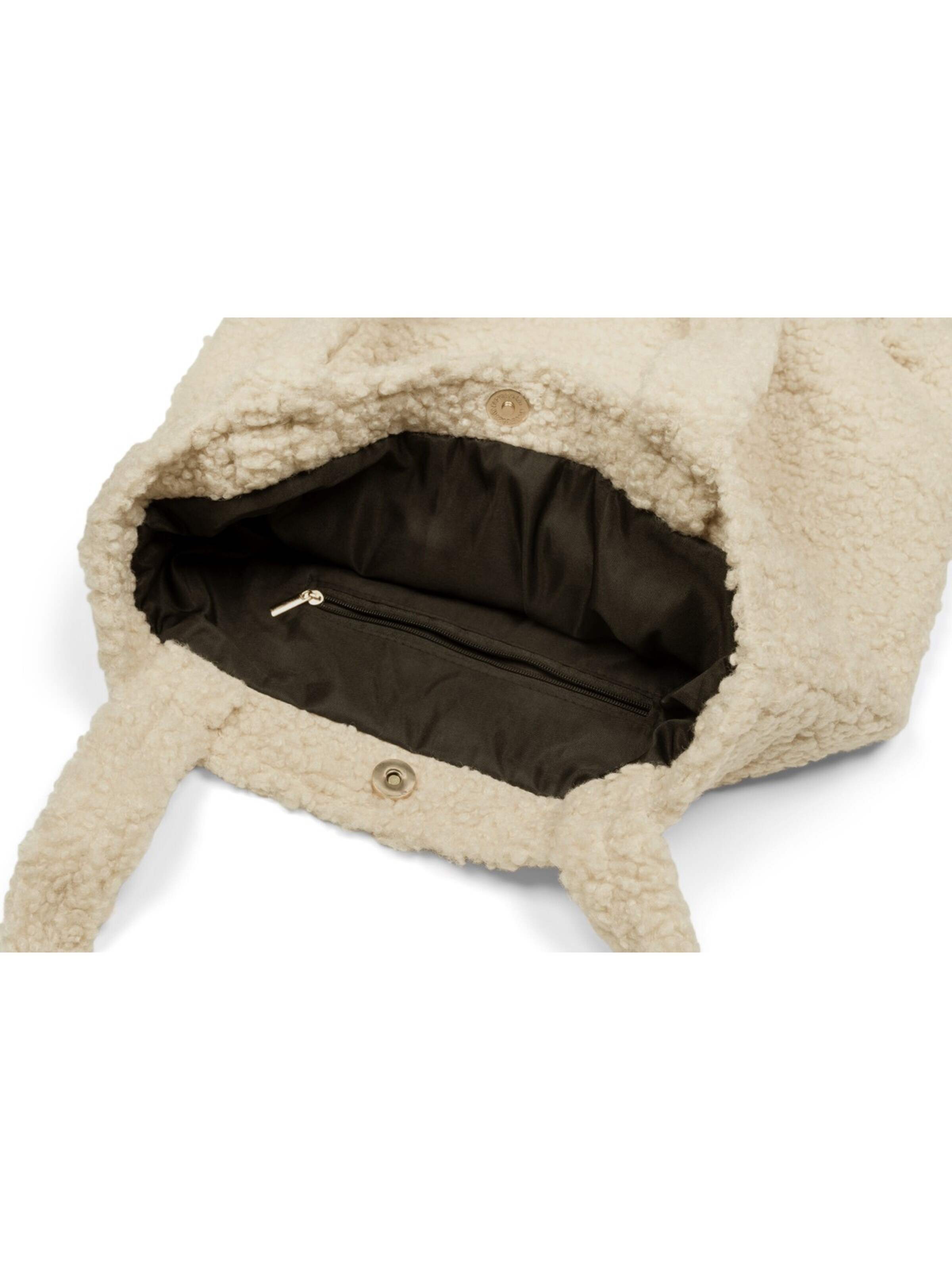 styleBREAKER Schultertasche 'Teddyfell Beuteltasche'‌‌ in Beige