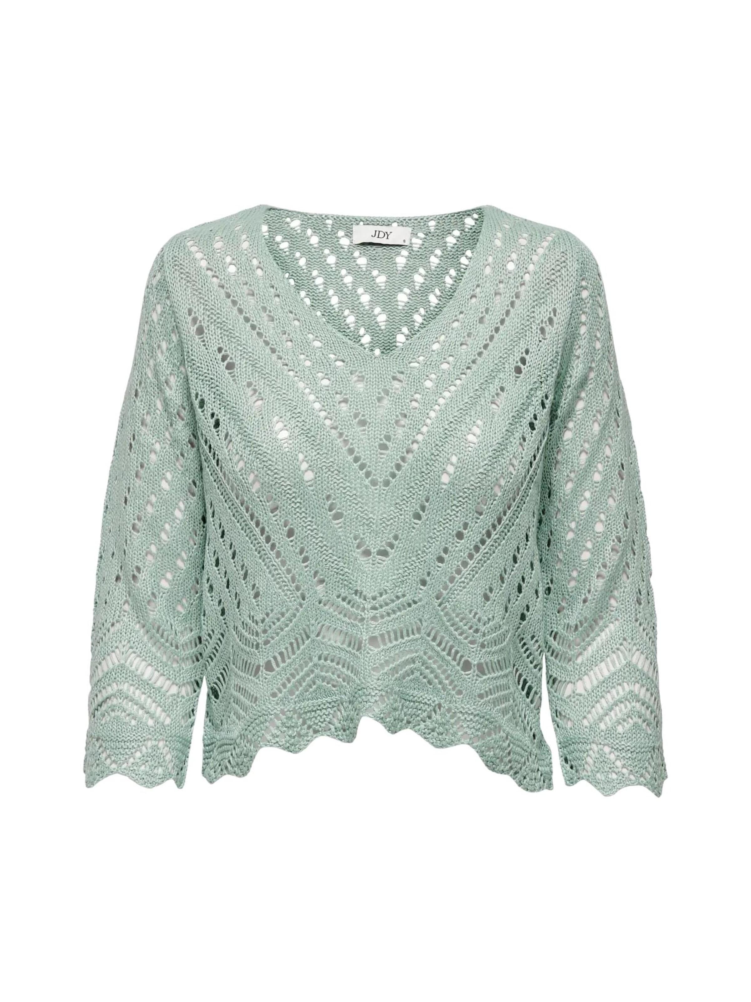 JDY Tröja 'JDY JDYNEW SUN 3/4 CROPPED PULLOVER KNT NOOS MAGLIONCINO' i grön: framsida