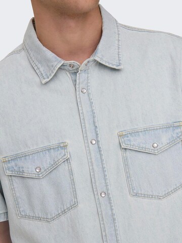 Only & Sons Regular fit Button Up Shirt 'BANE' in Blue