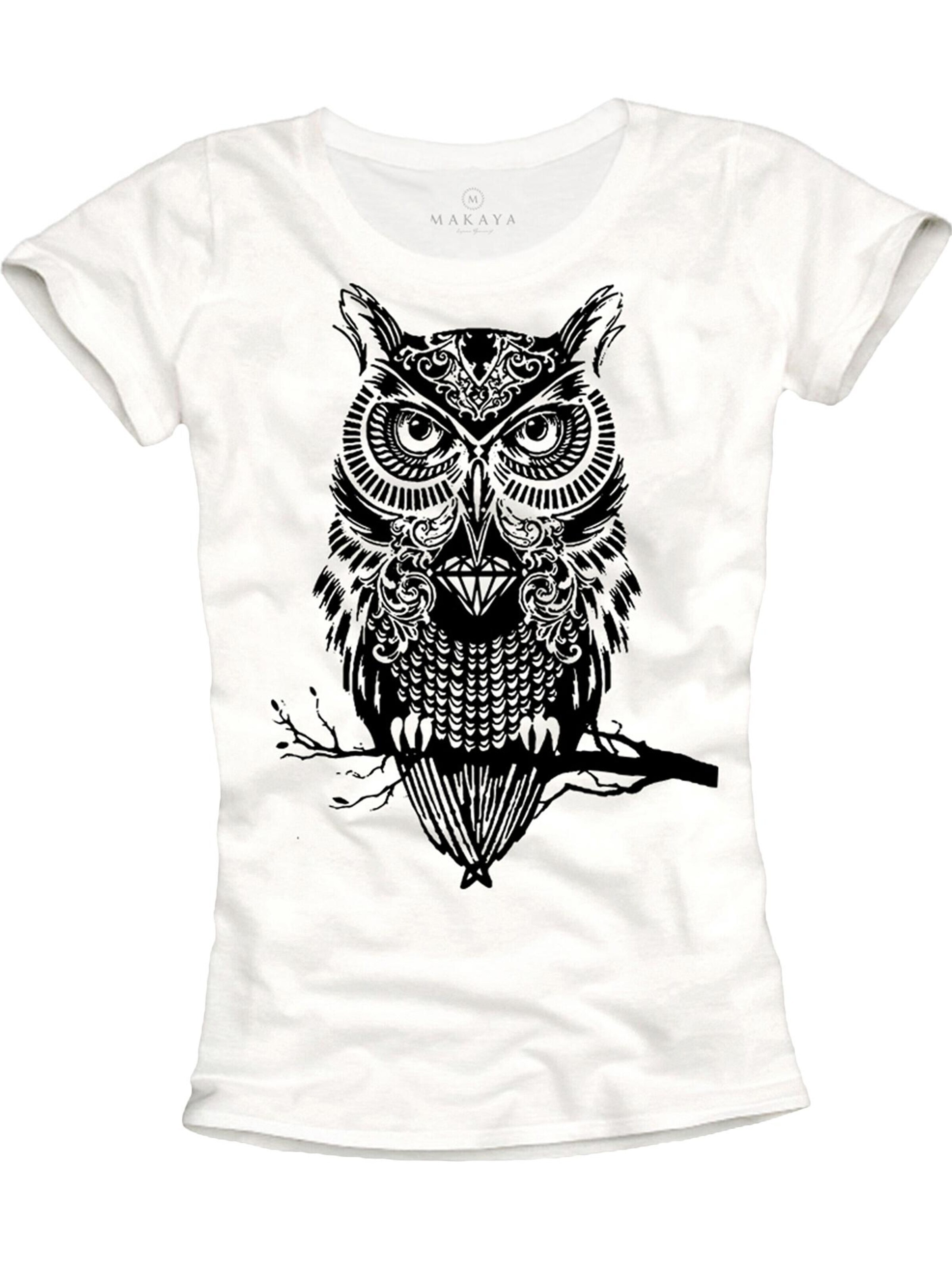 MAKAYA Shirt 'Eule auf Ast' in White: front
