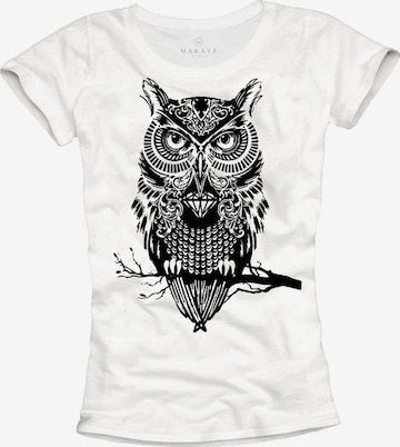 MAKAYA Shirt 'Eule auf Ast' in White: front